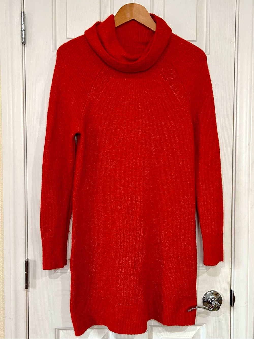LOFT Red Cowl Neck Ribbed Knit Long Sleeve Sweater Dress Size Small